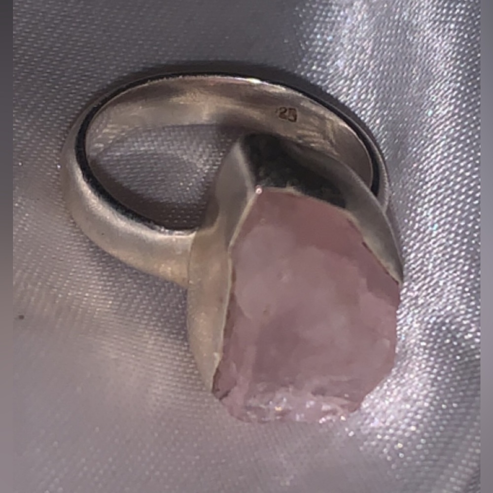 Real sterling silver rose quarts ring.  925 stamped.